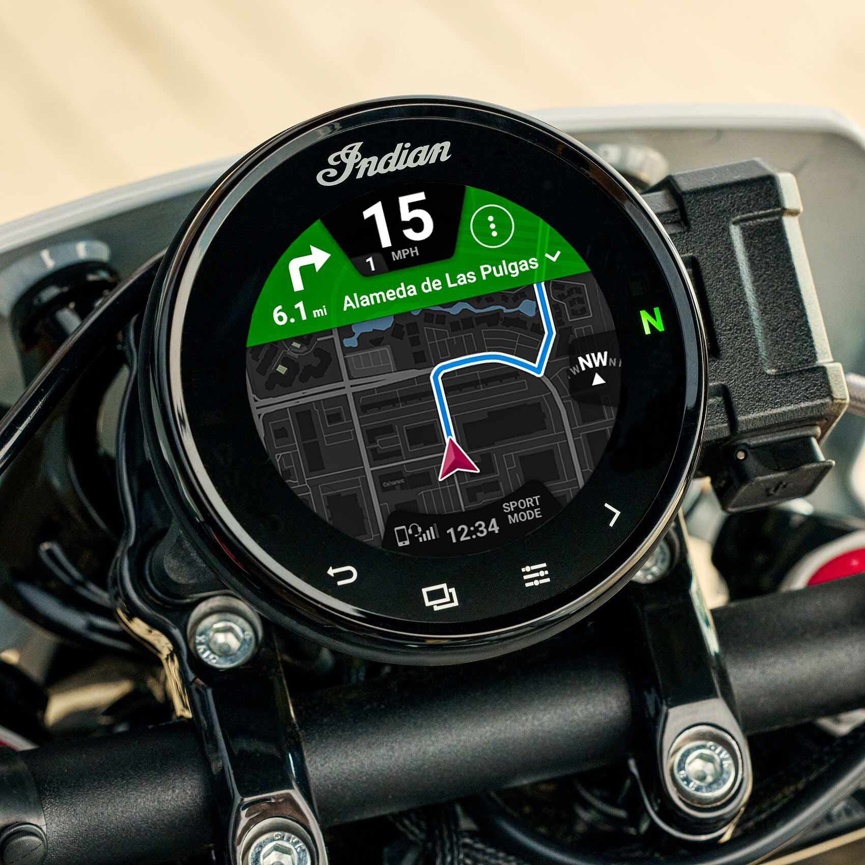 Both the FTR Sport and the FTR R Carbon get Indian’s upgraded 4-inch round touchscreen display which serves as an access point to the Ride Command system as well the electronic rider aids.