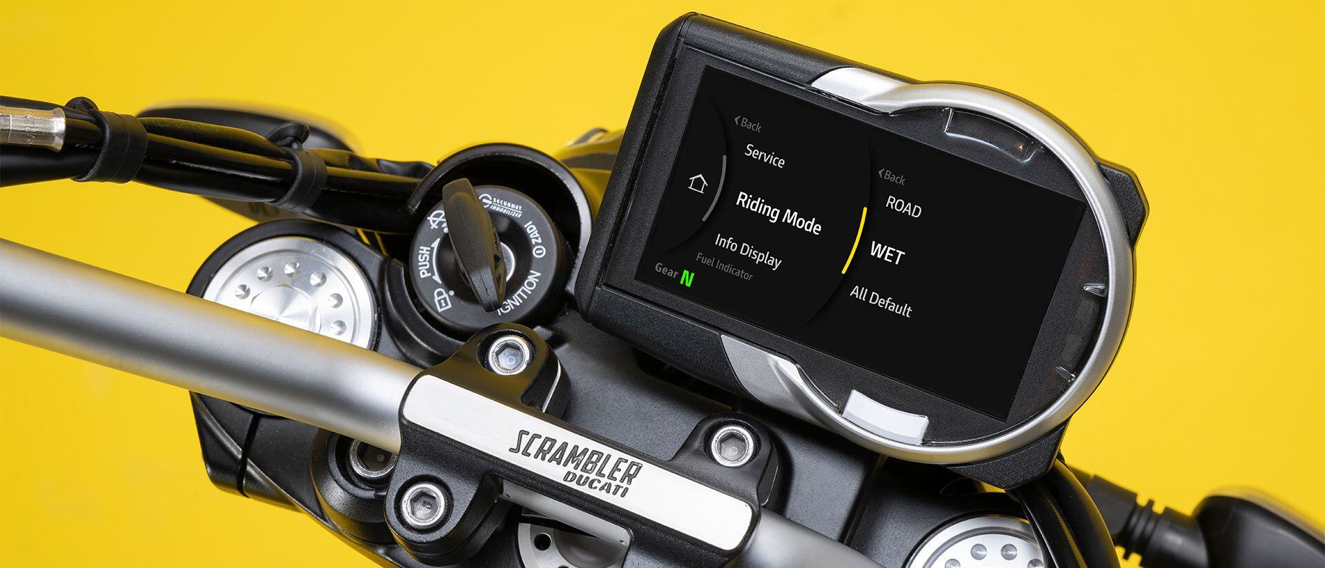 New 4.3-inch TFT instrumentation gives the dashboard a modern look while displaying new ride modes and other electronics.