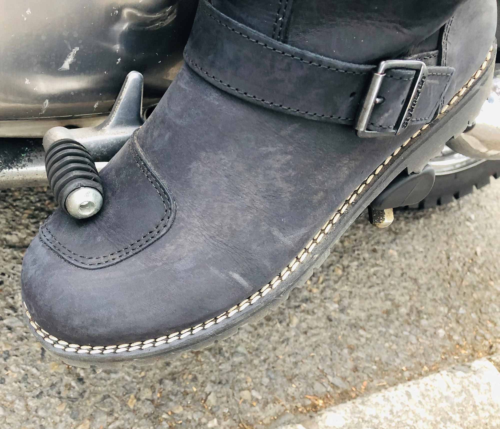 The low-profile toe box slides easily under a shift lever, even with added leather toe patch up top.