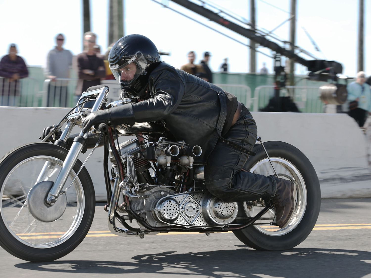 Nick Toscano on his dual-carbed 1950 EL Panhead was one of the fastest riders of the day.