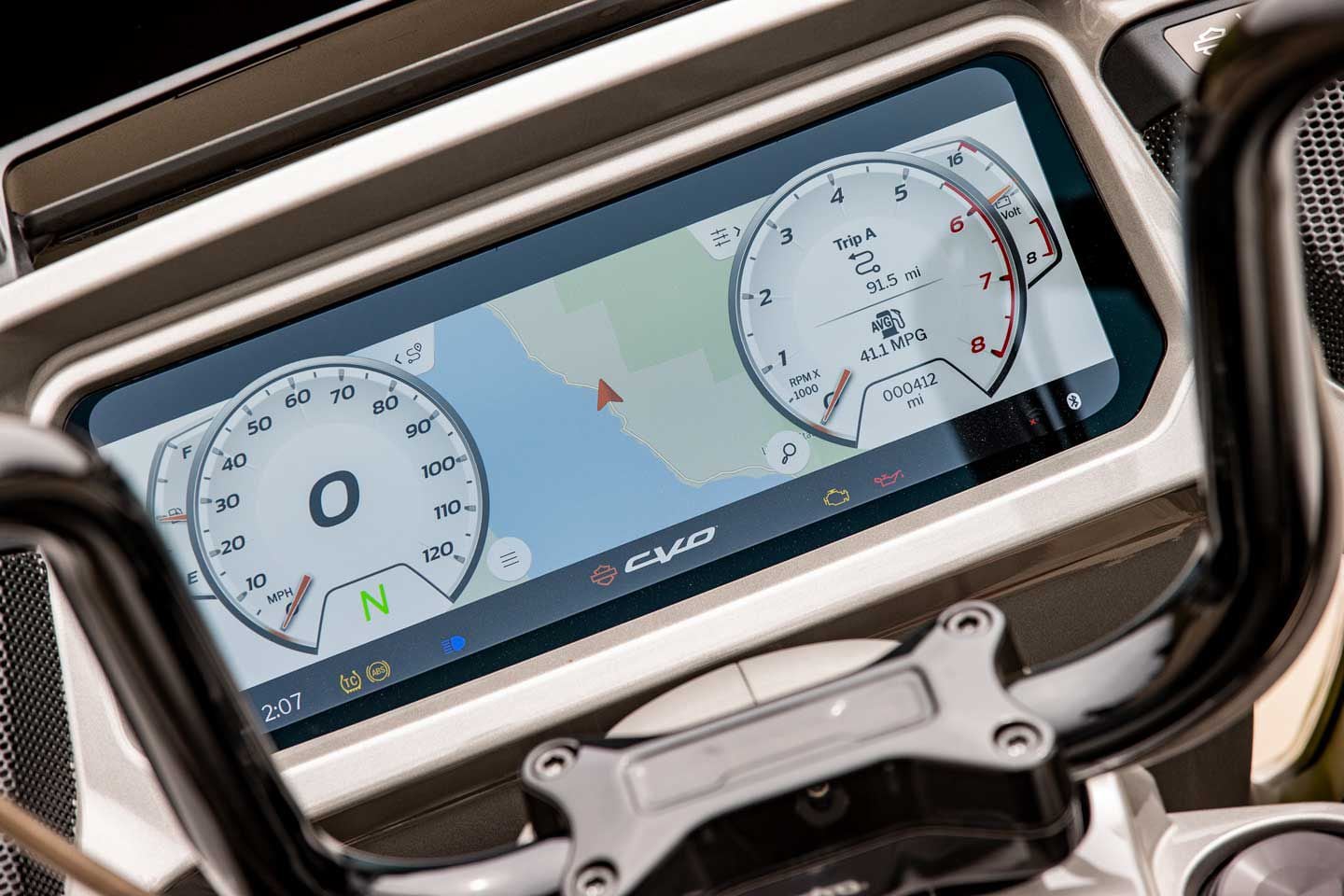 A 12.8-inch TFT touchscreen is the command center of the new CVO Glides’ electronics and infotainment.