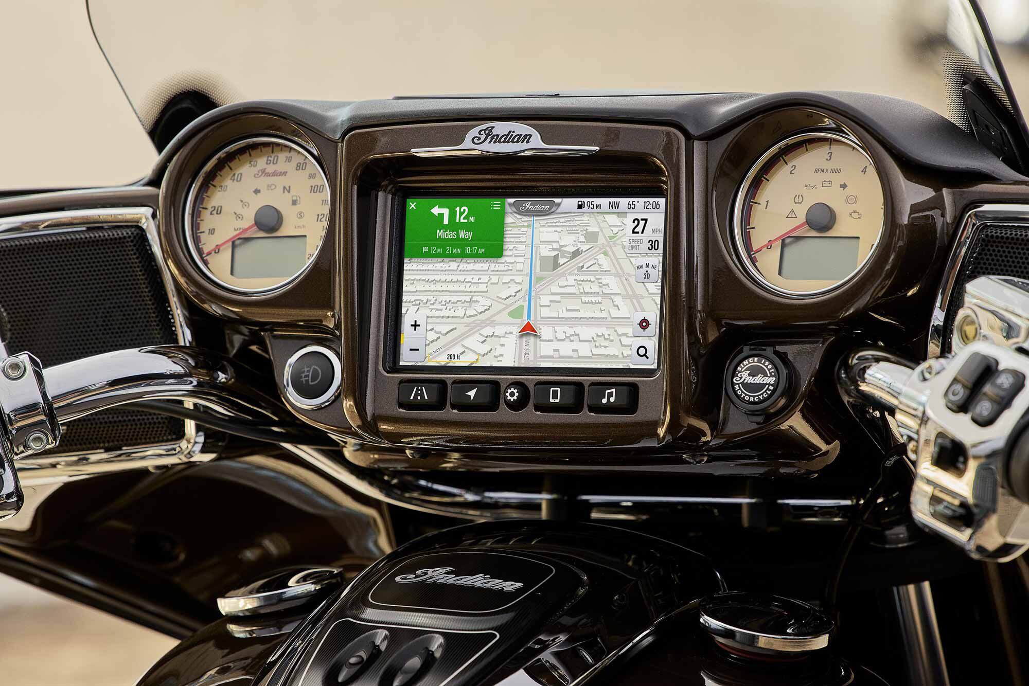 The full-dress Roadmaster returns for 2023 with the Thunderstroke 116 V-twin, a 7-inch touchscreen with Ride Command (Apple CarPlay-ready), ride modes, heated grips, locking luggage, cruise control, and more. The accessory Heated Seat and Heated and Cooled Seat also now feature haptics.
