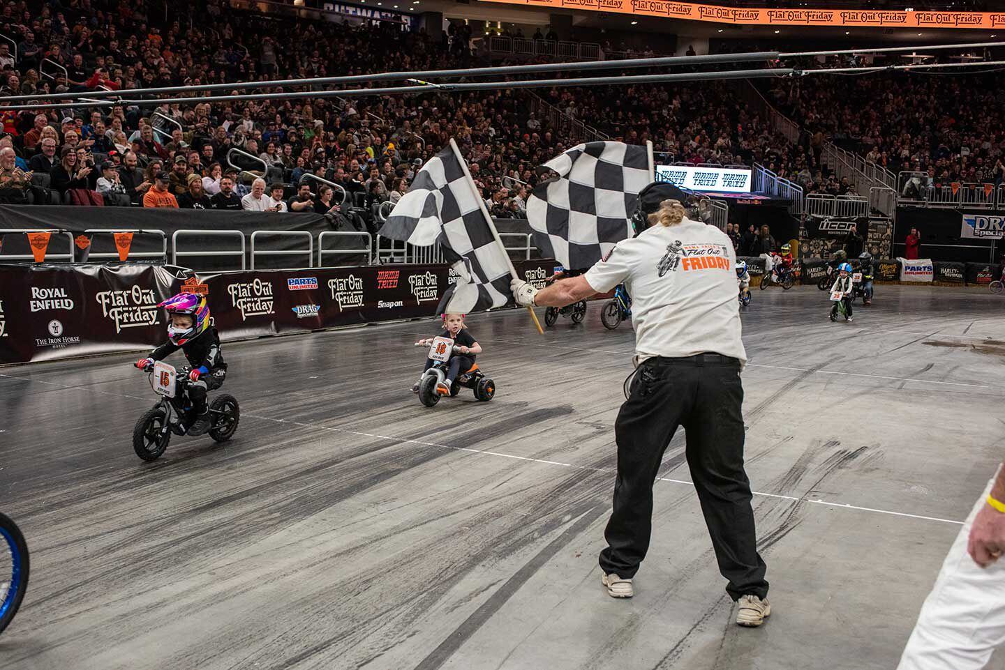 Peewee class racers get the checkered treatment.