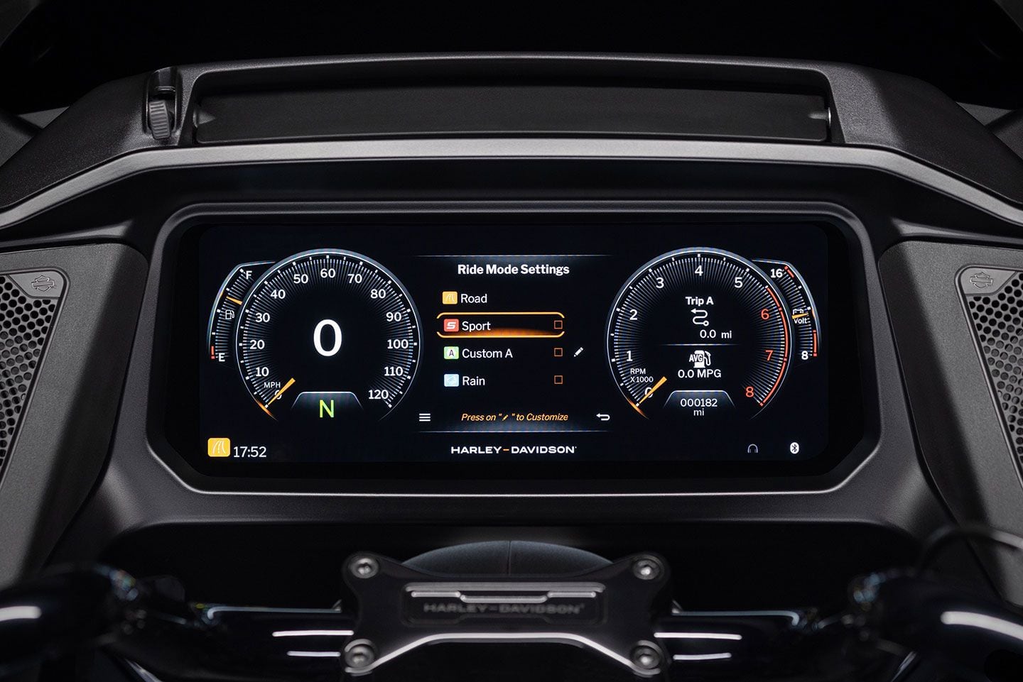 The Skyline OS is behind the infotainment on the 12.3-inch TFT touchscreen, but you can also access ride settings here to adjust power delivery, engine-braking, Cornering Antilock Braking System (C-ABS), and Cornering Traction Control System (C-TCS).