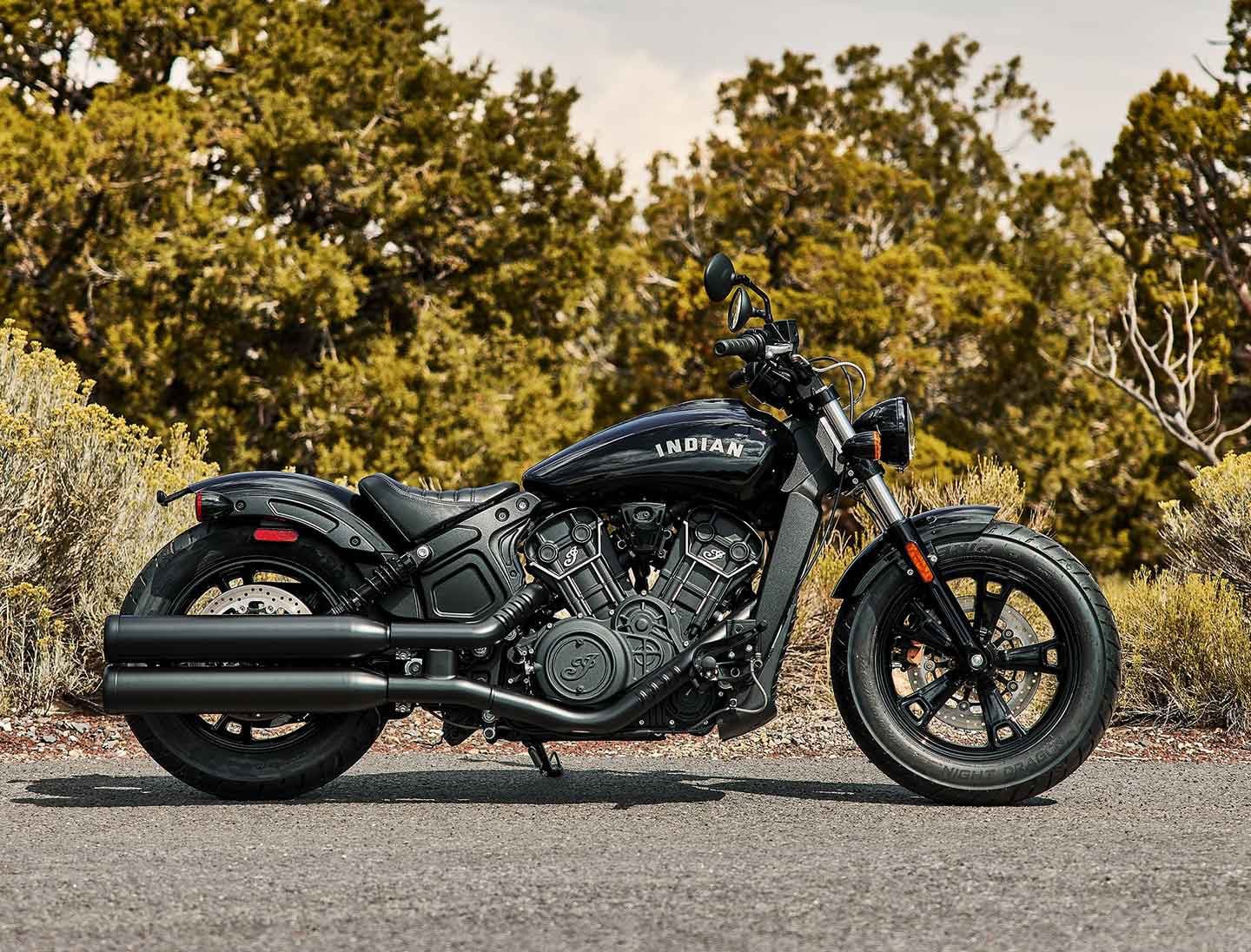 The lowest-priced bike in the series returns with its 60ci engine, elemental vibe, and blacked-out styling. It even has the same MSRP as last year, though there are different color options for 2024, including Black Smoke, Sunset Red Metallic, and Ghost White Metallic. You can still have it in Black Metallic ($10,749 without ABS).