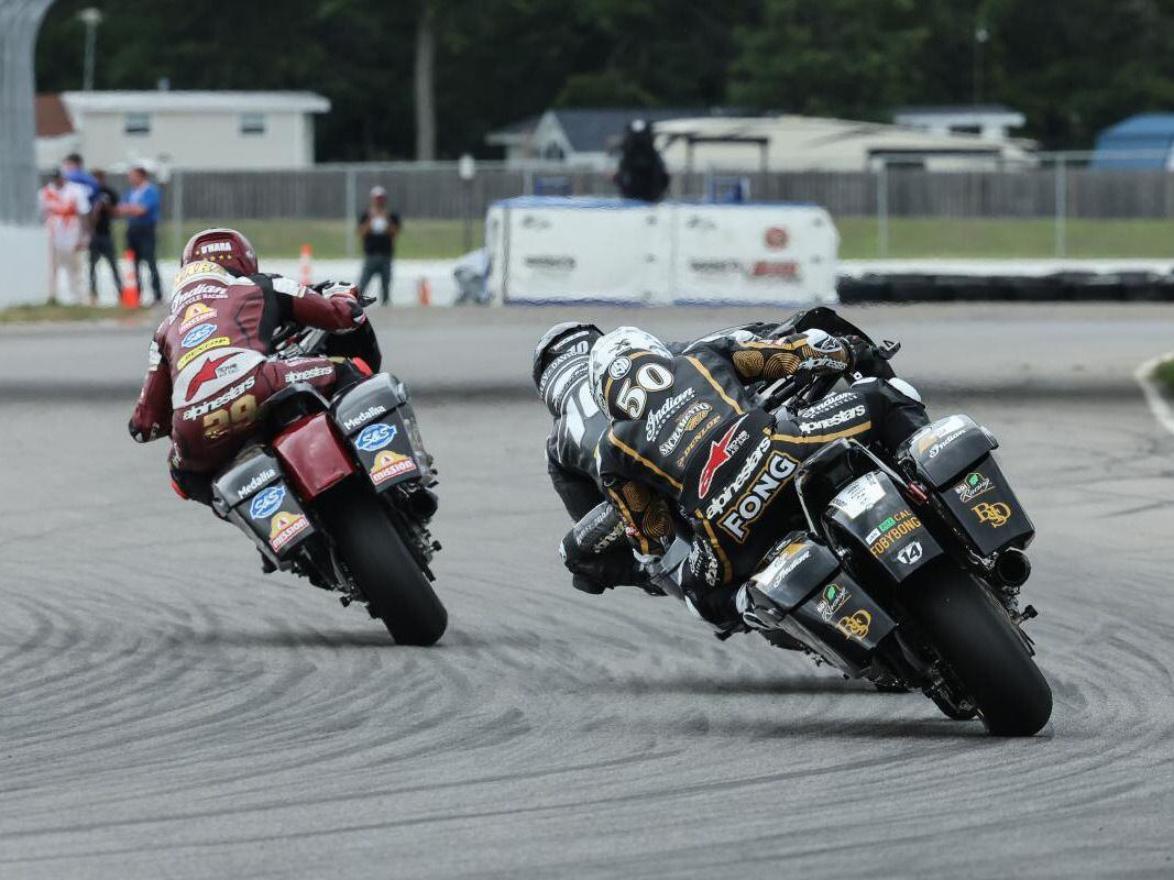 But it would not last, as RSD Indian rider Bobby Fong sprung an incredible, come-from-behind inside pass on him late in the race.