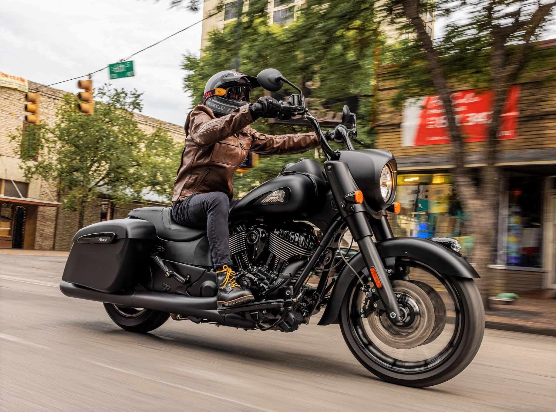 Like last year, the 2023 Springfield Dark Horse features blacked-out finishes, but this particular trim also ditches the windshield. The Dark Horse gets a 19-inch front wheel and mid-rise handlebars as opposed to the base Springfield’s 17-inch hoop and lower bars. But the locking saddlebags, cruise control, ride modes, and more are here too, and for 2023 you can choose between the same Black Smoke or Quartz Gray as last year. MSRP is $23,499 for the former and $23,999 for the latter. Both models get the new clutch as well.