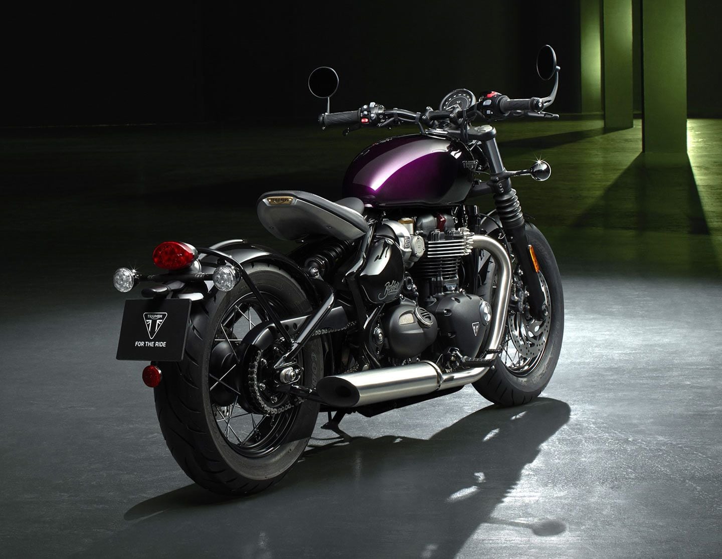The Bonneville Bobber Purple Stealth Edition plays on the bike’s stripped-back style with a deep purple color.