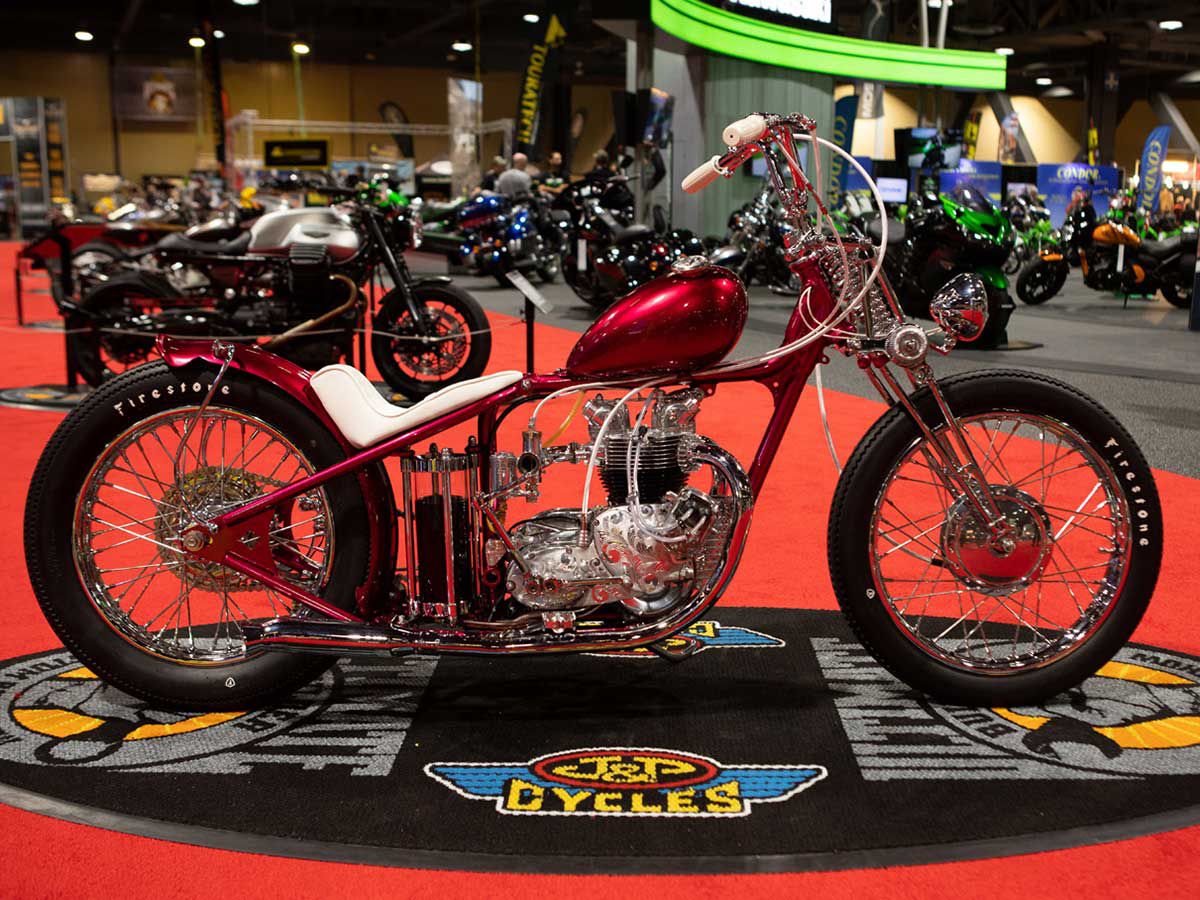 This sweet 1966 Triumph T100 hardtail was customized by Anthony Robinson of Anthony Robinson Gasoline & Coffee. The immaculate 500cc parallel-twin engine sports what seems like endless engraving on the cases.