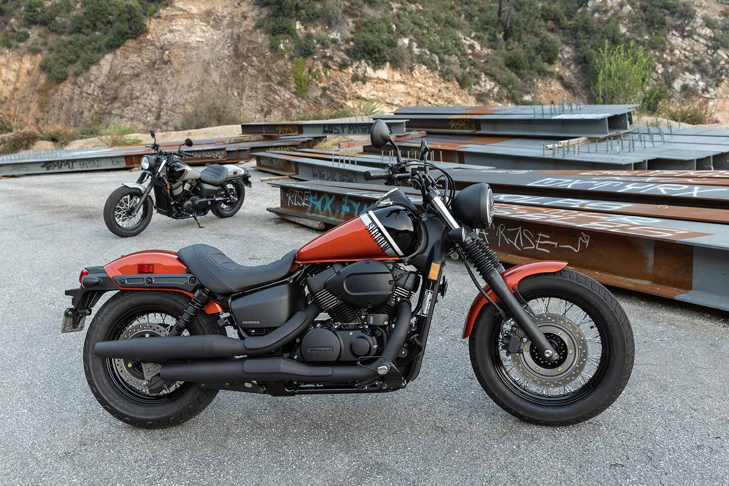 The 2024 Honda Shadow Phantom is available in Metallic Orange or Deep Pearl Gray.