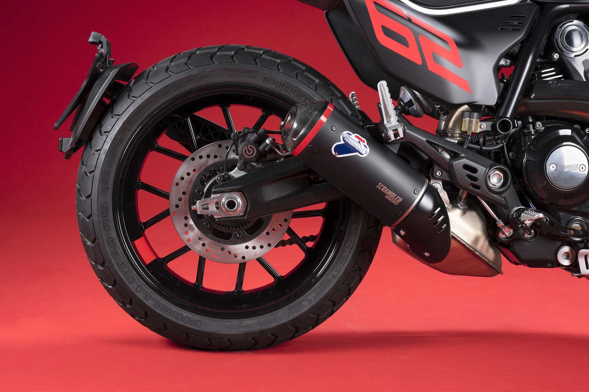 A homologated steel silencer with black finish is available as an option, though it’s fitted as standard on the Full Throttle.