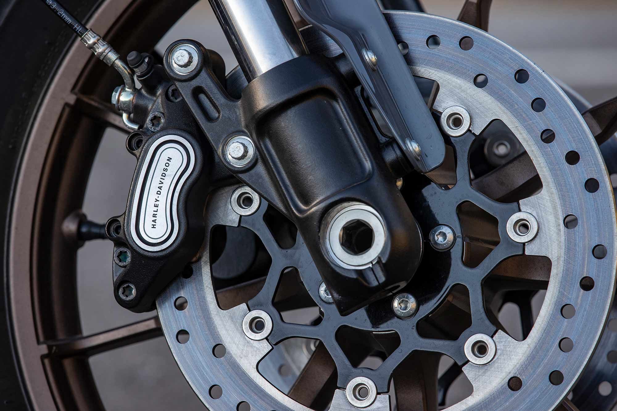 Braking equipment remains unchanged from the previous Low Rider S model, with dual four-piston calipers on 300mm discs.