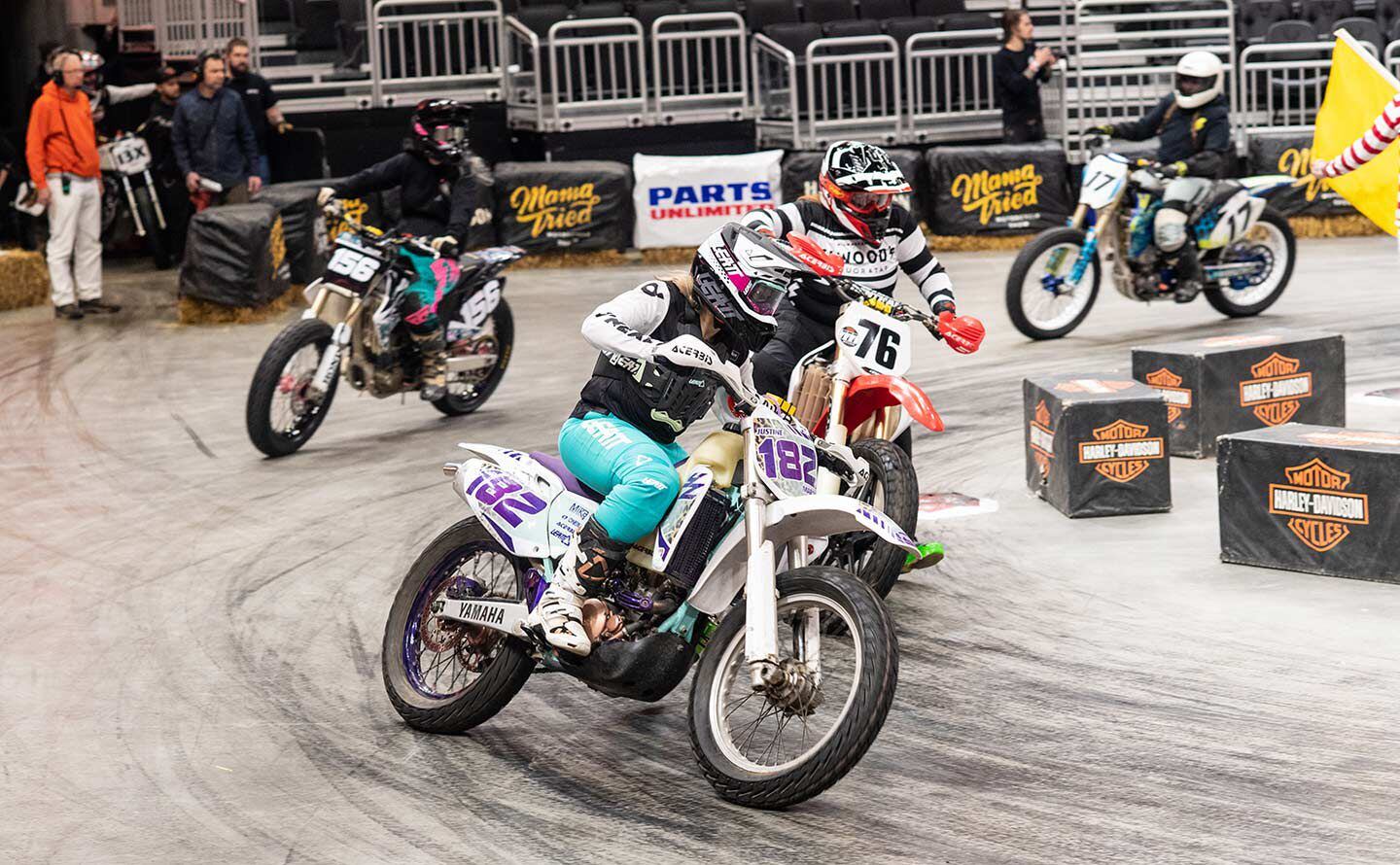 Justine Marsh applies power to sticky pavement in the Women’s class race.