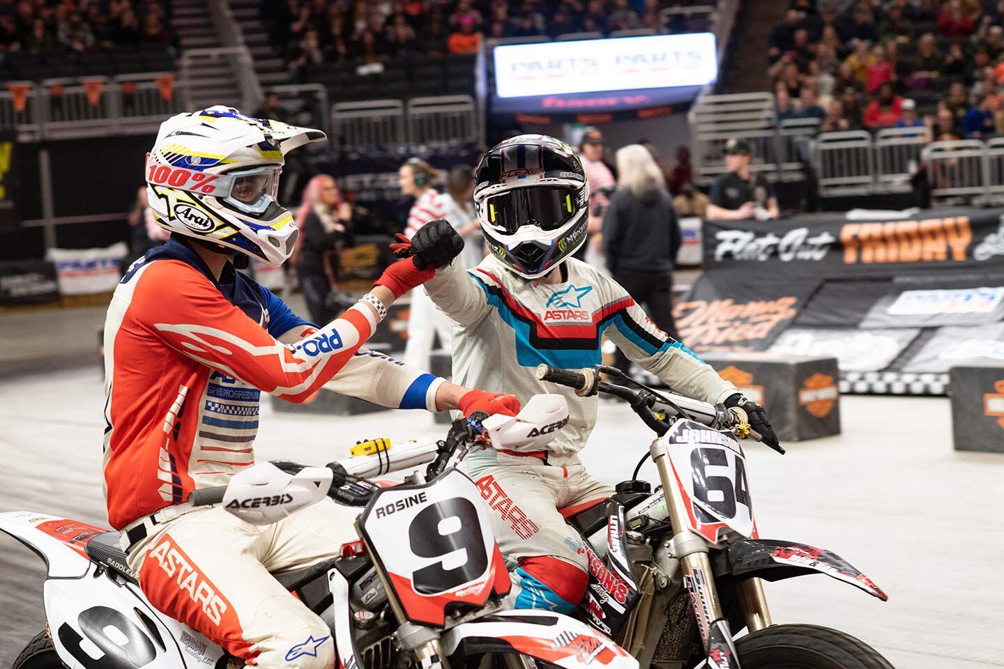 Ethan Rosine and Nick Johnson congratulate each other after the AA Pro race.