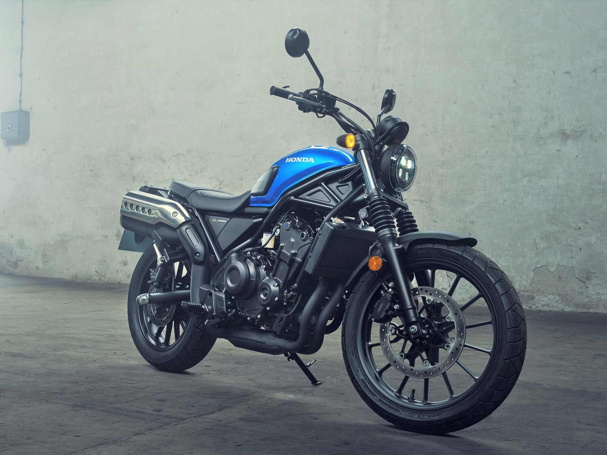 The CL nameplate is a nod to Honda’s 1960s-era scrambler models that came to the US, though the CL500 is confirmed only for the European market so far.