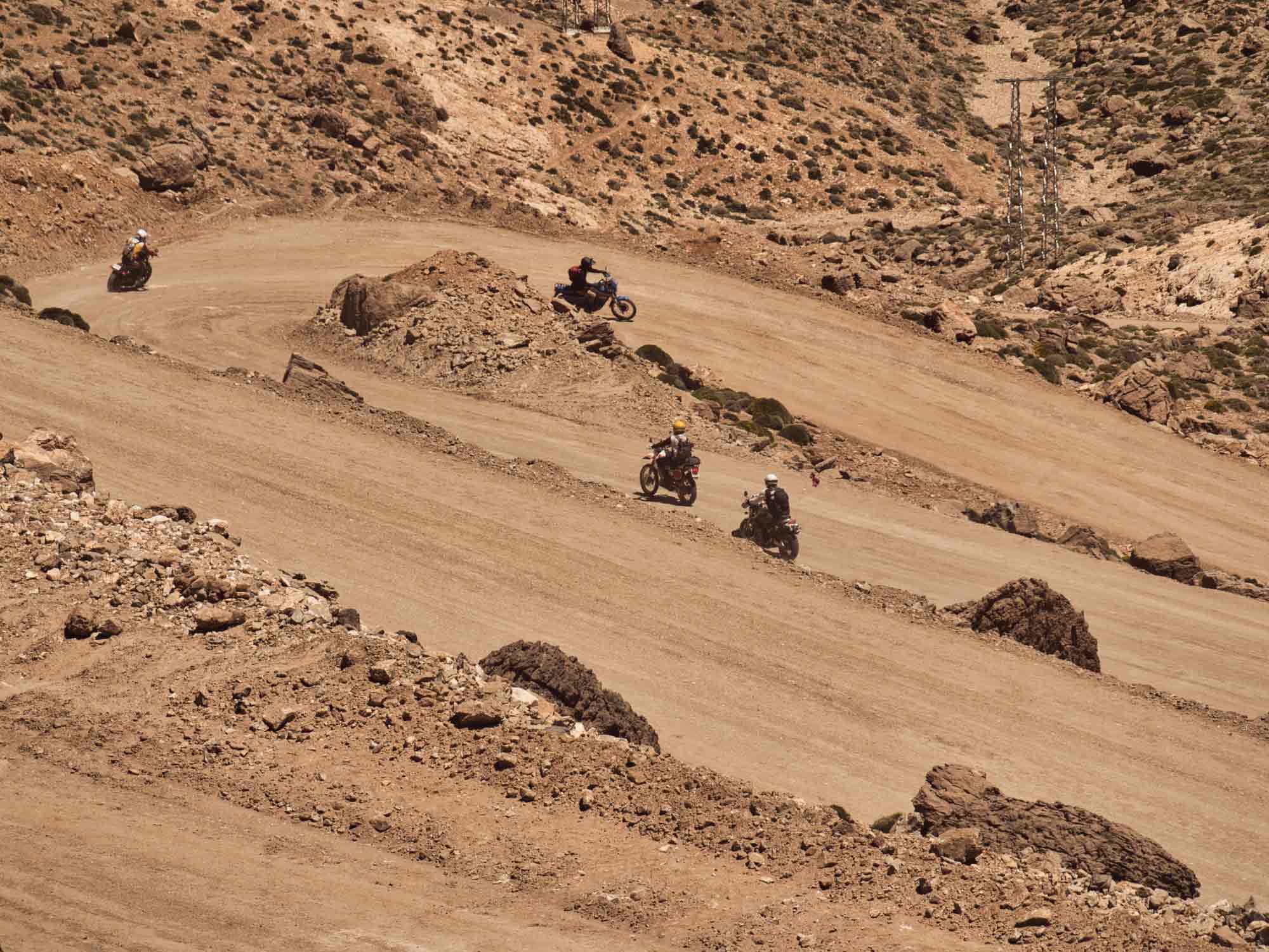 The roads in this part of Morocco are an off-road playground. Here we are descending the mountain passes into Tabant.