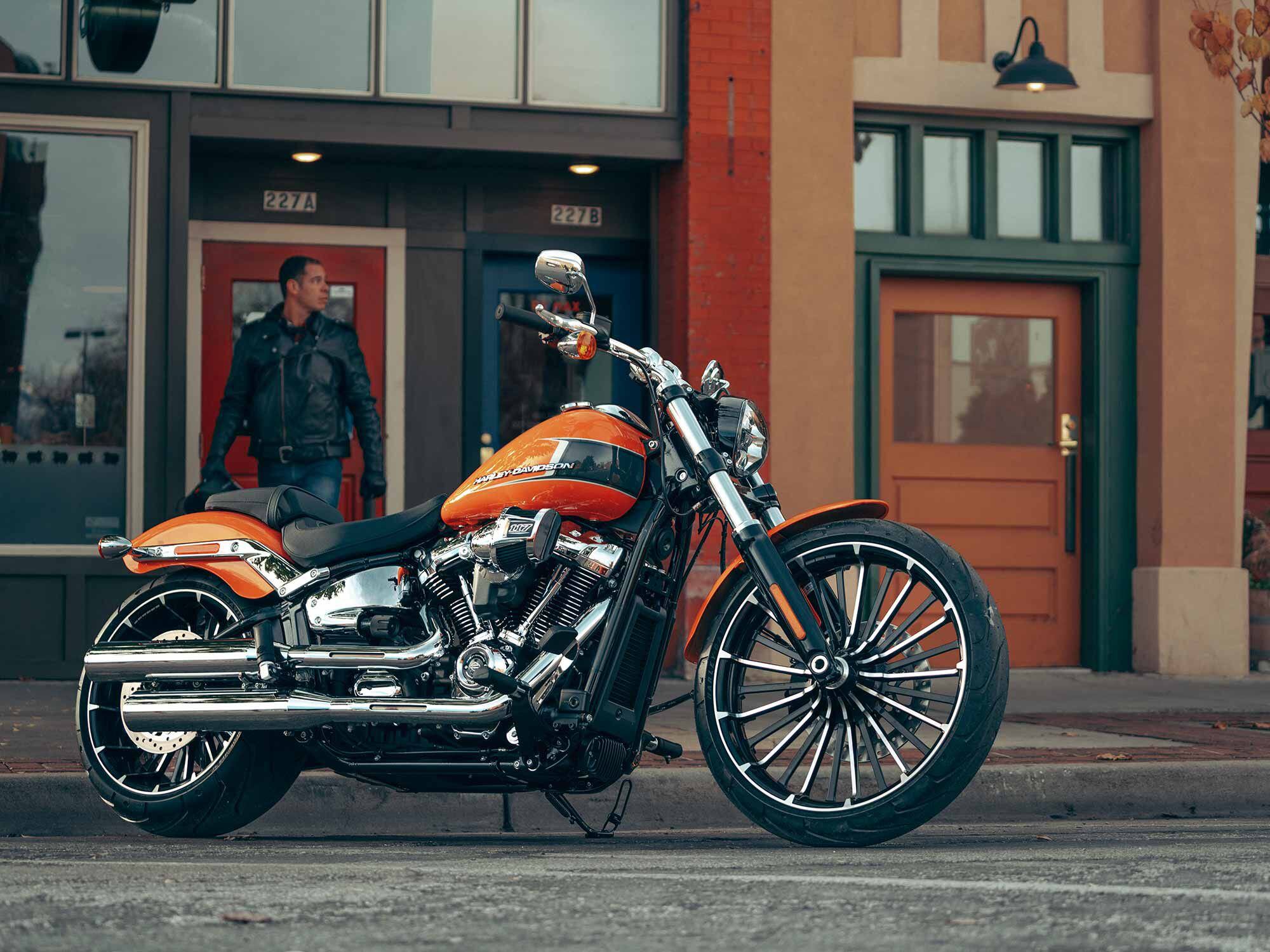 Harley’s Breakout is back after a three-year hiatus. The big news is the addition of the Milwaukee-Eight 117ci engine and lots of chrome.
