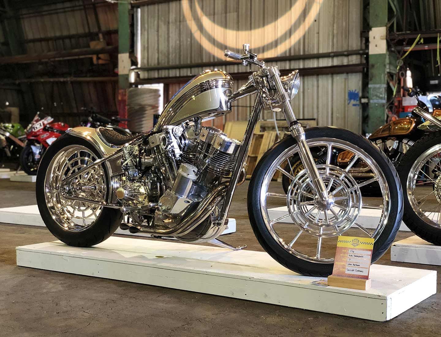 Koh Sakaguchi and Suicide Customs Inc.’s H-D Sportster-based stunner won the I Can’t Afford This prize (for bikes that redefine “high-end”) at the Builder Awards in the 2024 The One Moto Show.