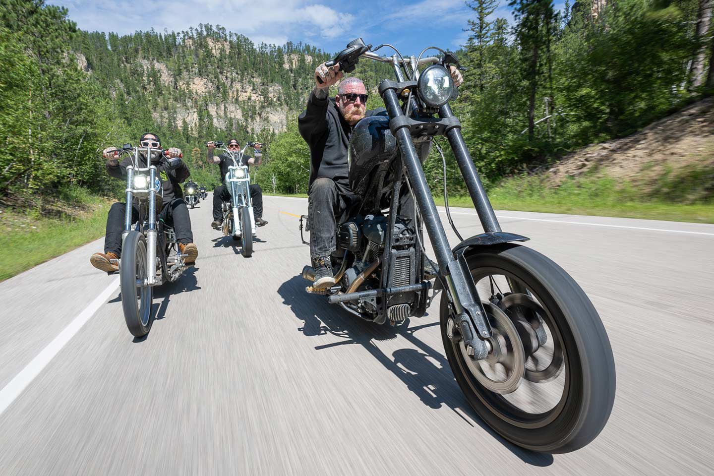 Jeff Quilty leading the @strikingviking74 ride along Spearfish Canyon with Darren McKeag (@mckeagart) and Paul Wideman (@bareknuckleperformance).