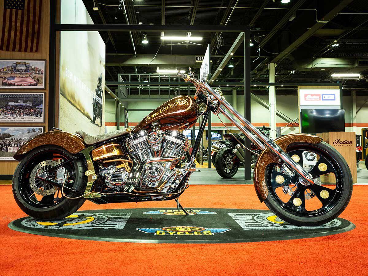 Dan Dziuban with Chi-South Customs won for Best Chopper in the IMS Chicago round with this special construction motorcycle, featuring a one-off custom military theme.