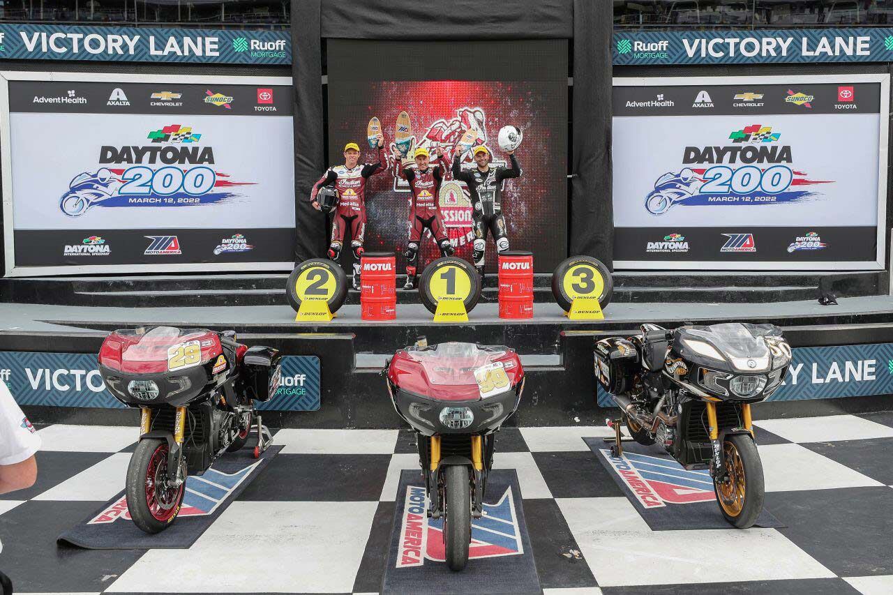 Challenger riders McWilliams, O’Hara, and Bobby Fong completed an all-Indian sweep of the podium for KOTB Race 2 at Daytona.