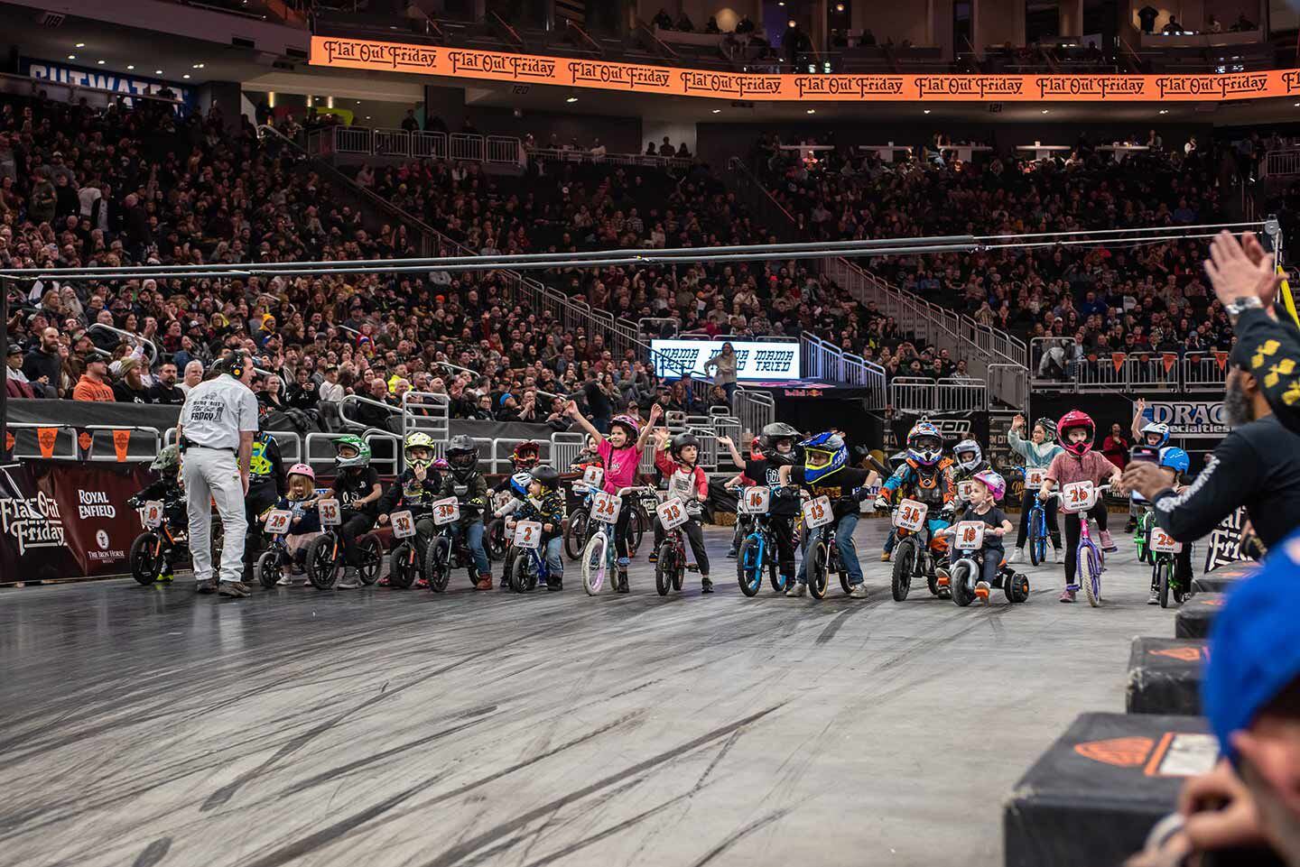 Peewee class competitors take a bow before the green flag flies.