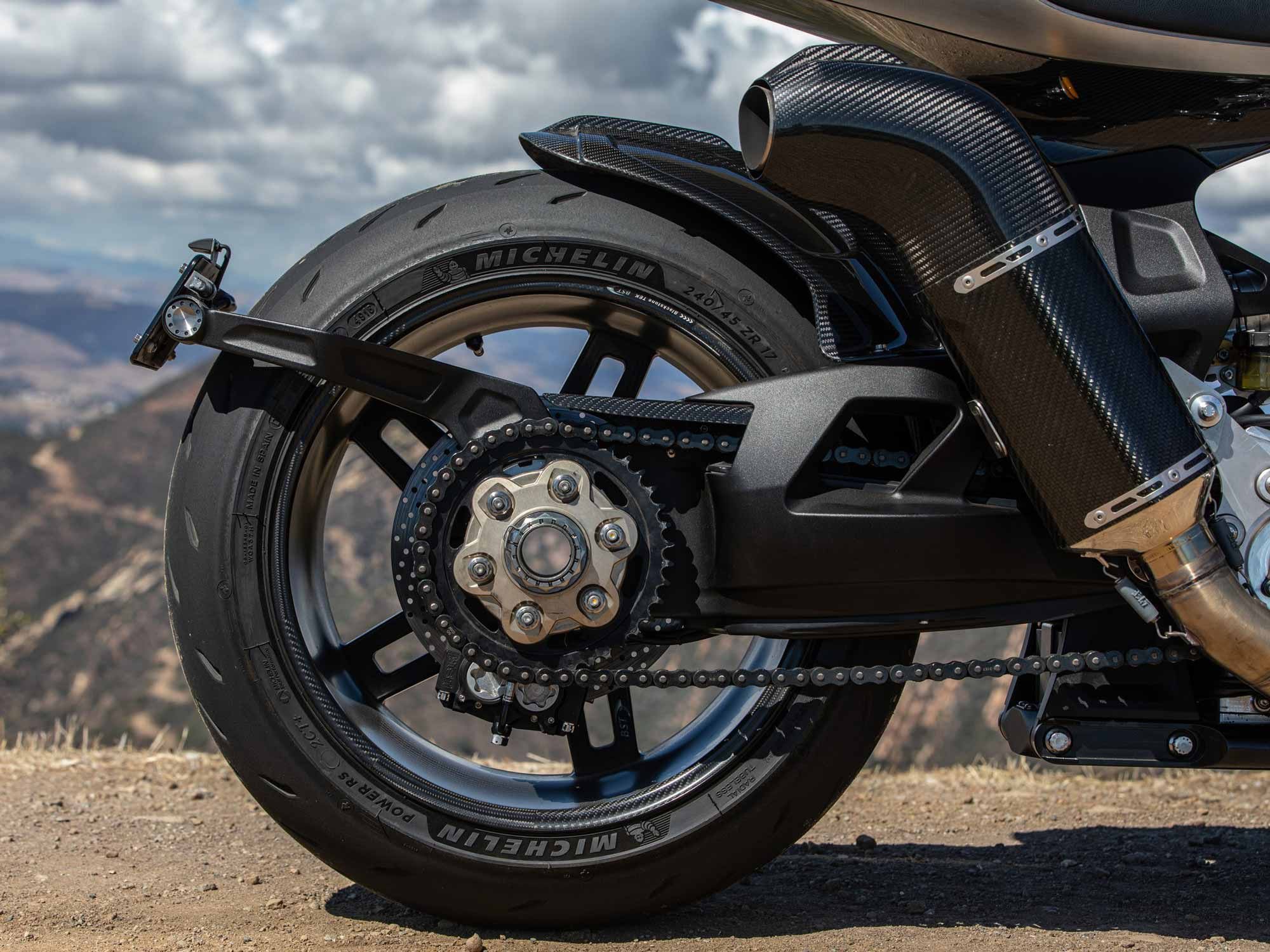 The 1s is also the first Arch bike with a single-sided swingarm, exposing the entire wheel. The exhaust is new to the model as well.