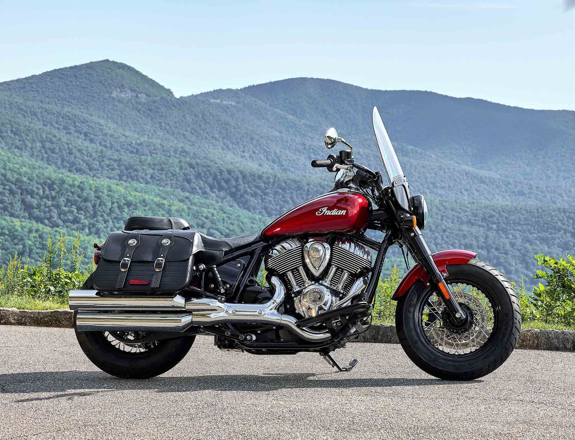 The Super Chief Limited steps it up with the bigger Thunderstroke 116 engine plus the addition of the 4-inch touchscreen with Ride Command, navigation, and Bluetooth. Updates for 2023 include the new clutch and ability to connect the bike to your RIde Command account. In Black Metallic without ABS, the bike costs $21,499. Silver Quartz Metallic and Stryker Red Metallic both go for $21,999, and Black Azure Crystal is $22,499.