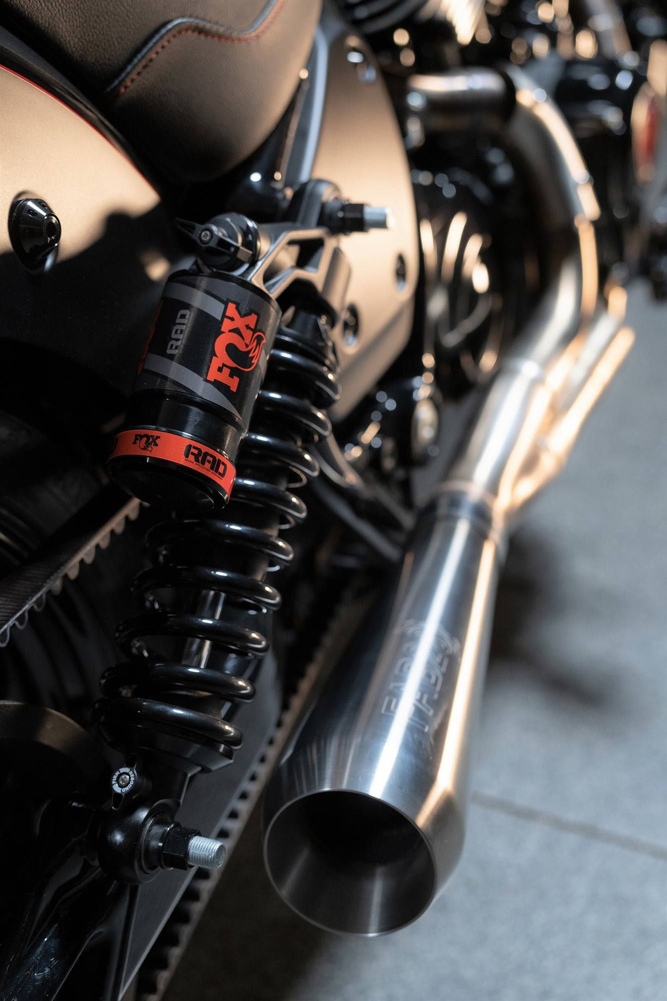 Taller Fox rear shocks raise the bike by an inch, and  the front is also raised to match.