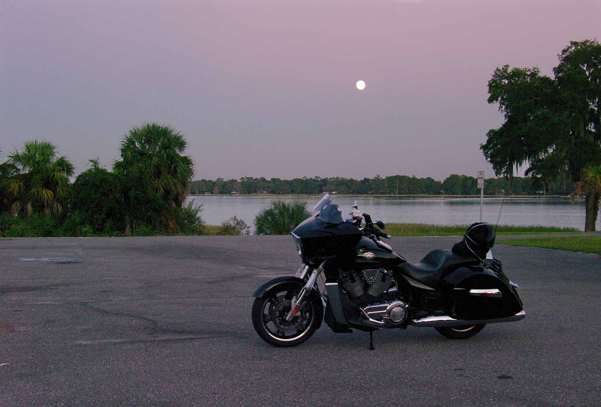 A full moon rises over Lake Hernando, Florida.