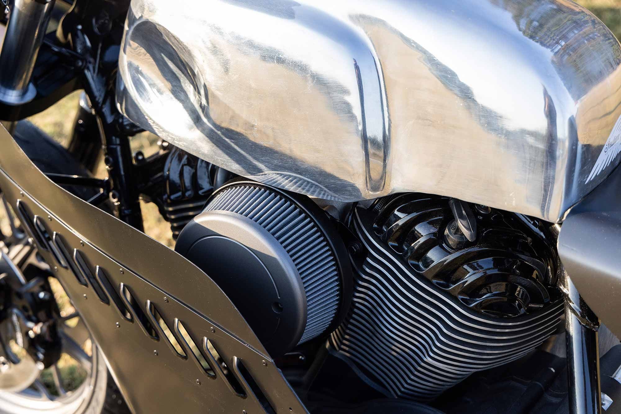 The Chief’s air cleaner tucked behind its new custom fairing.