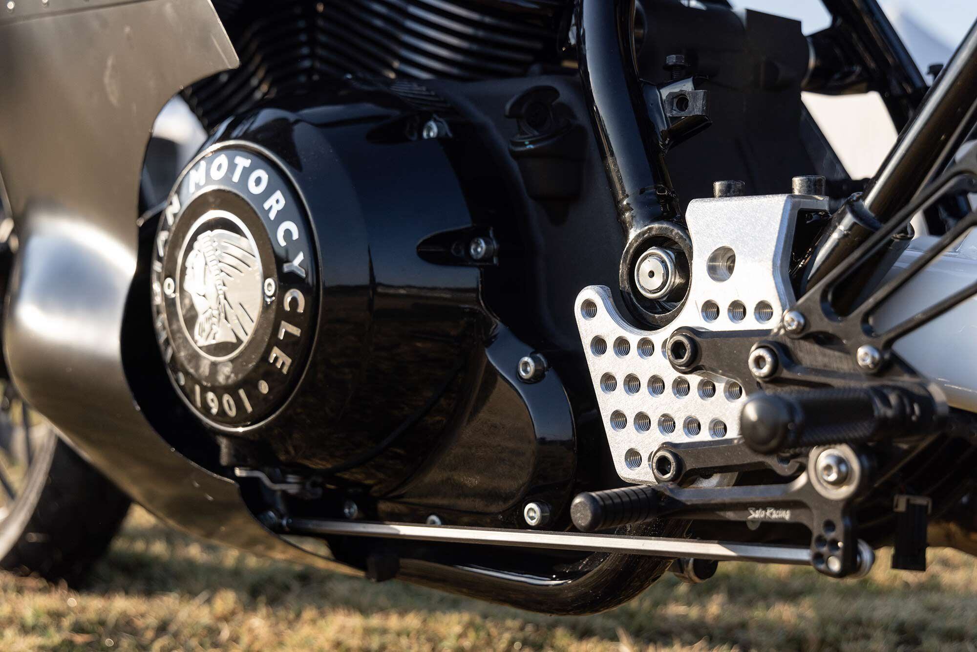 Roland Sands Design rearsets mounted to custom plates.