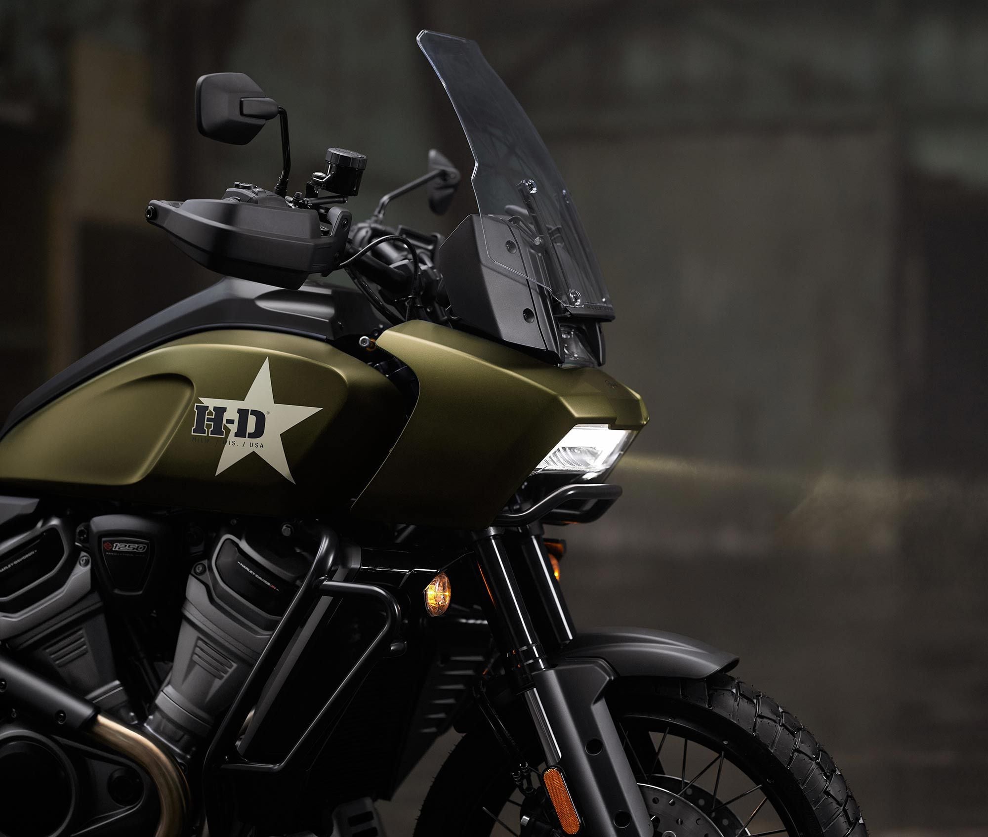 Selon le vice-président du design Brad Richards, la peinture verte « rend hommage à la peinture Olive Drab utilisée sur les modèles Harley-Davidson WLA ».