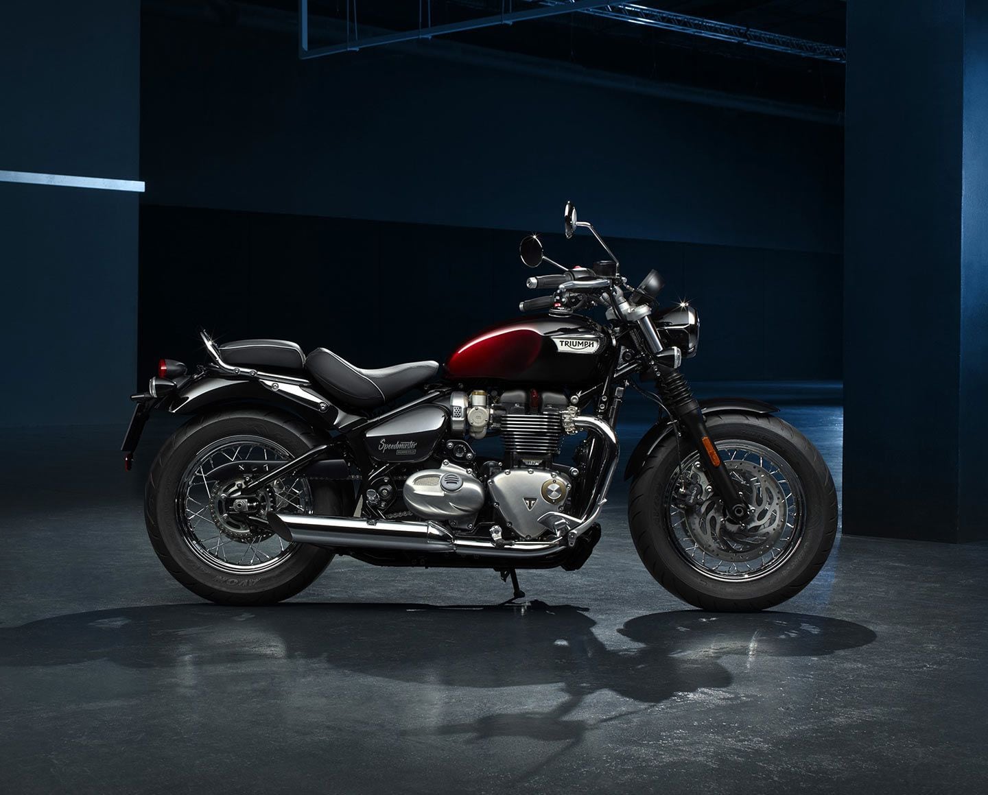The Bonneville Speedmaster Red Stealth Edition keeps its 1,200c engine but gets an intense new red design.