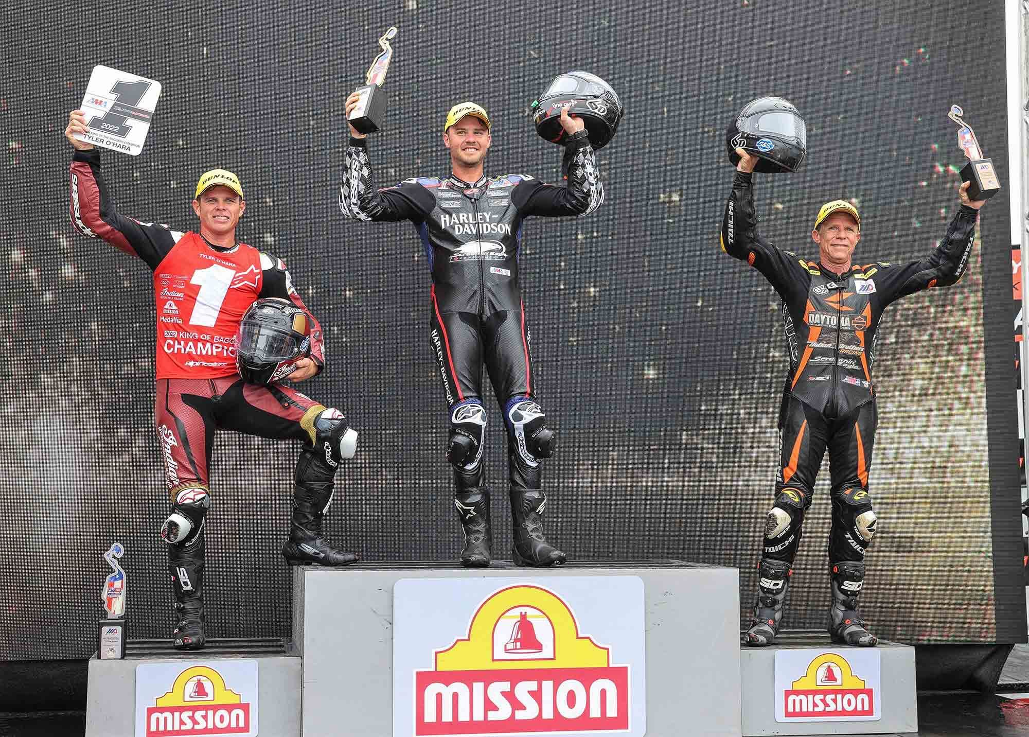 At the top of the podium in New Jersey it was Kyle Wyman, followed by runner-up (and newly crowned series champ) Tyler O’Hara on the left. Michael Barnes (right) came in third.