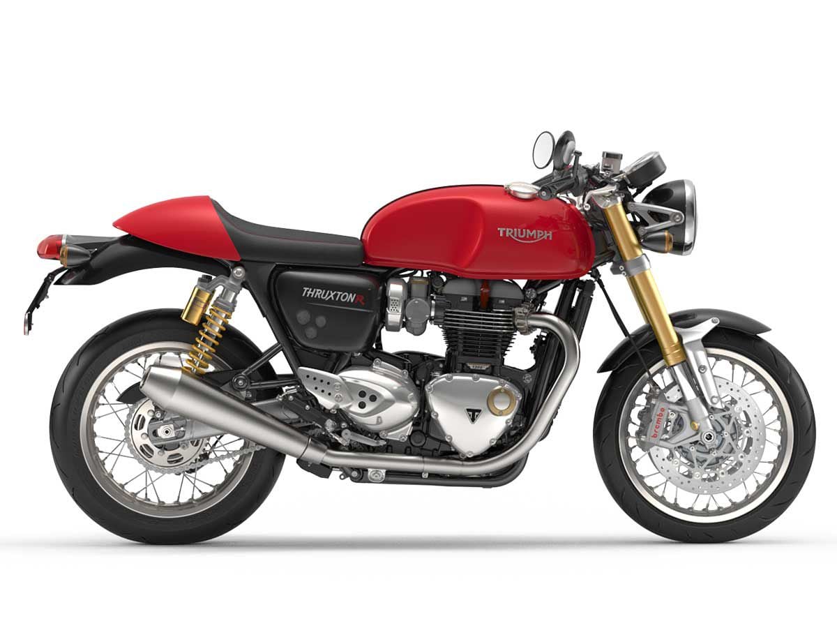The Triumph Thruxton was born to win races, handbuilt and in very limited numbers when it was first released in 1965. The modern Thruxton R takes that same racing spirit and elevates the Bonneville platform with Öhlins suspension in the rear, Showa fork, and Brembo brakes—working with the 75 pound-feet of torque and 87.4-hp engine to make this bike as capable as it is good looking. Clip-on handlebars, rearset foot controls, and a tall, café-style tailsection give the Thruxton the most aggressive ergos in the Bonnie lineup, which is suiting as it is definitely the rowdiest bike in that bunch.