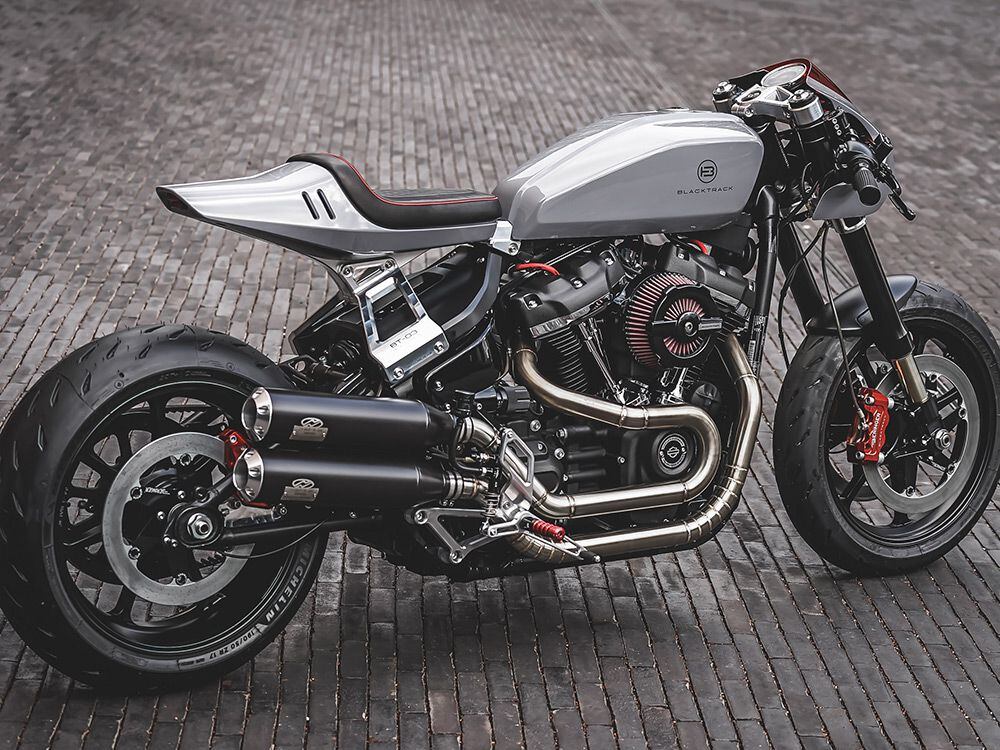 Talk about a crash diet. Beneath the BT-03’s lovely bespoke bodywork and premium componentry lies a Harley Fat Bob, Milwaukee-Eight 114 engine and all.