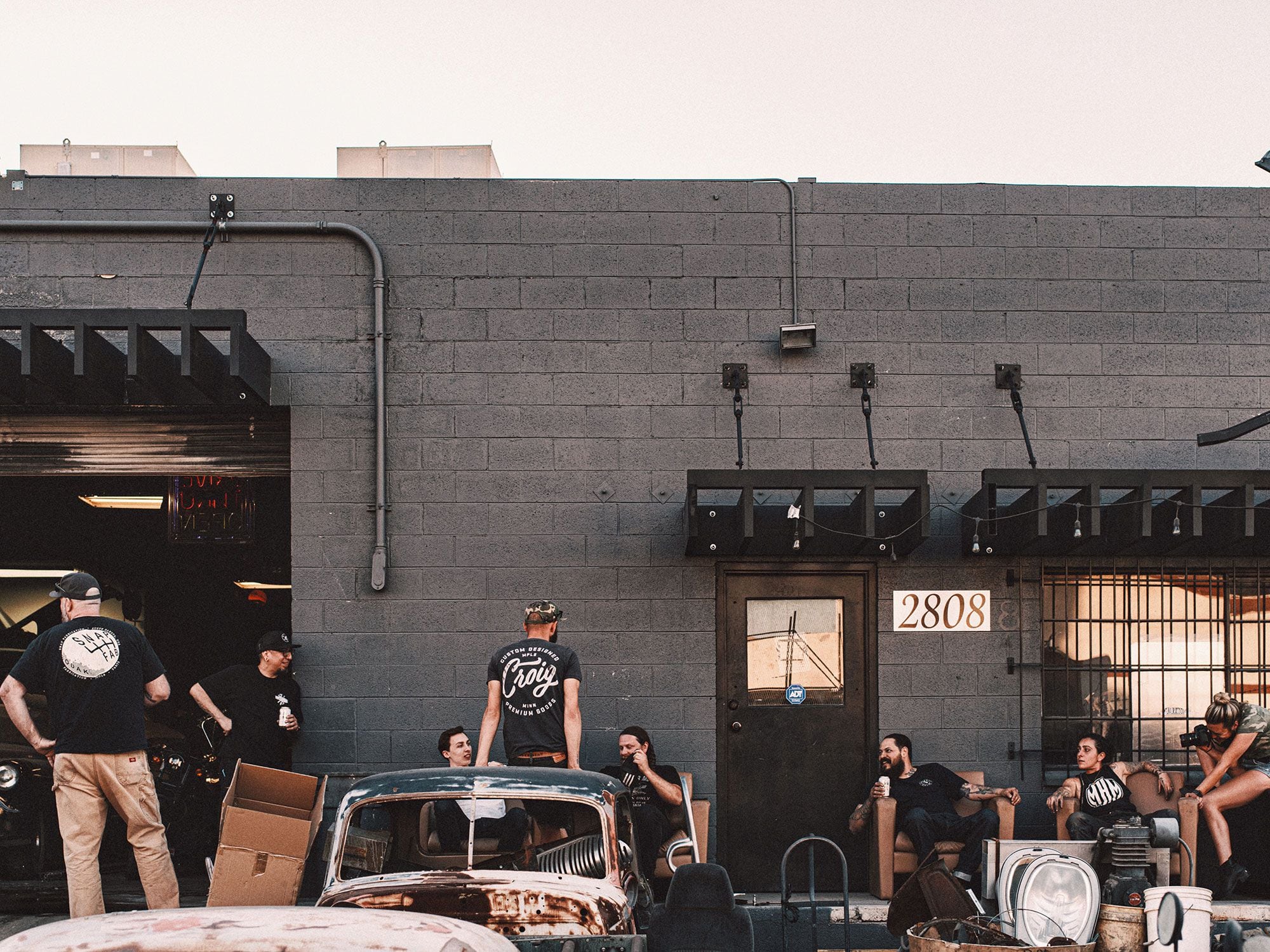 The Built for Good team taking a break outside of Sosa Metalworks in Las Vegas, Nevada.