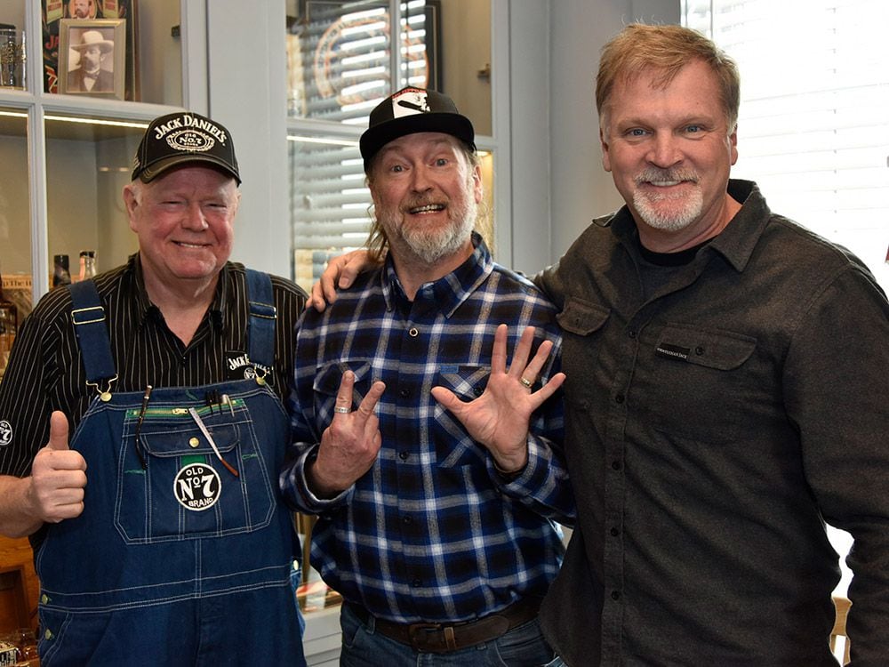 This is the face you make after eight tastes of Jack Daniel’s different whiskeys with the “Barrel Man” (left) and Master Distiller Jeff Arnett (right). The number of fingers is in honor of Old No. 7.