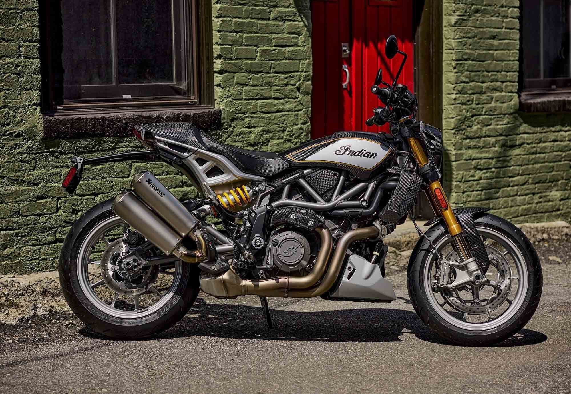 The 2023 FTR R Carbon shown with some of Indian’s new carbon accessories.