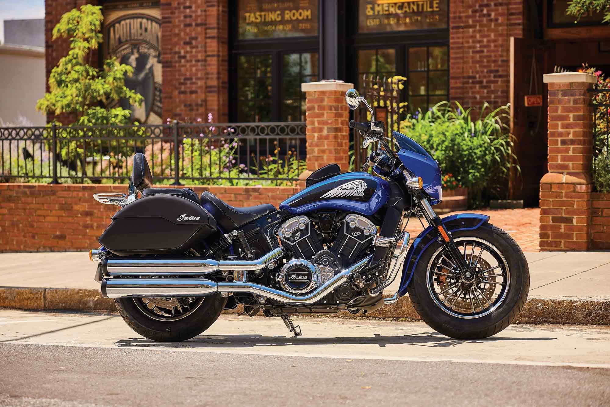 Naturally Indian has stepped up with a full line of accessories for the Scout family. Here’s a 2023 Scout with what looks like every option in the book, from luggage to quarter fairing to passenger seat options.