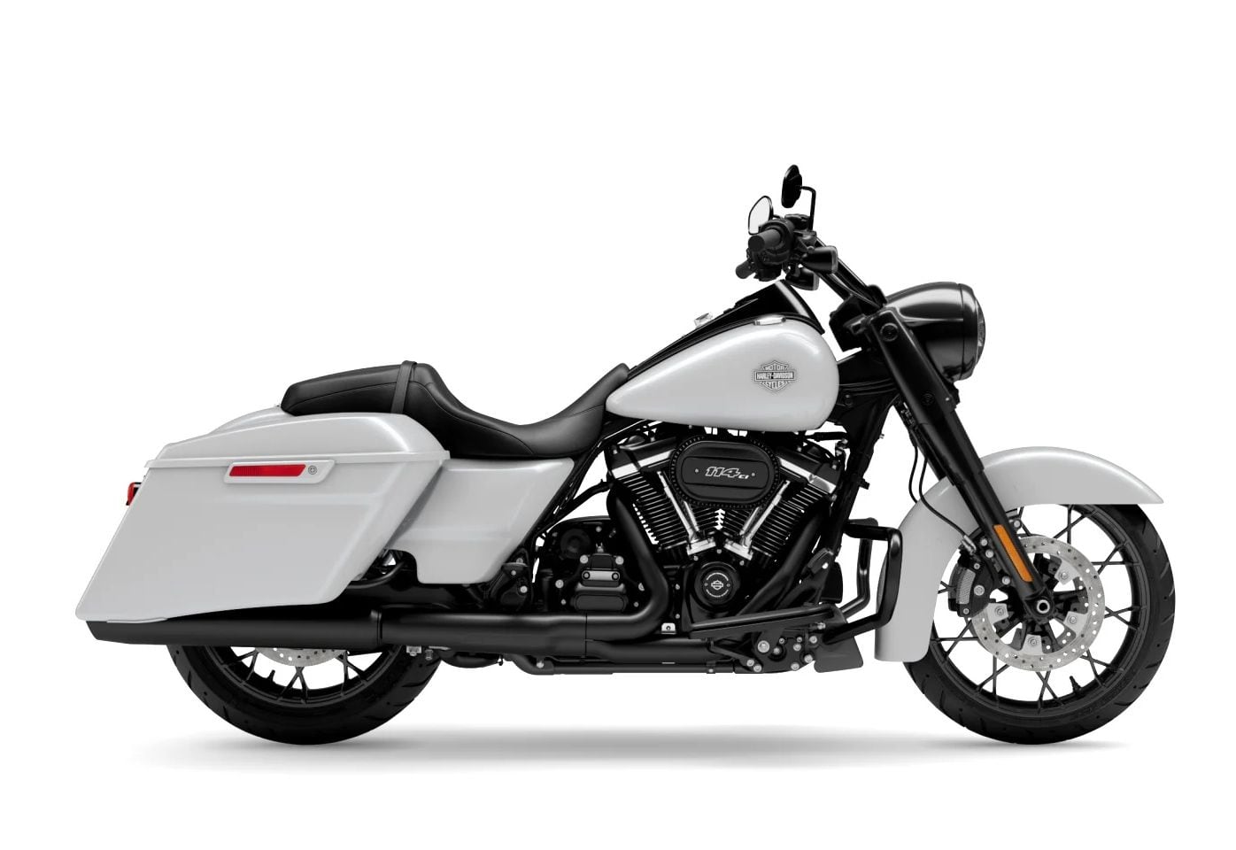 Stretched saddlebags, mini-ape handlebars, and floorboards all return on the 2024 Road King Special, which retails for $24,999 and comes in four color options.
