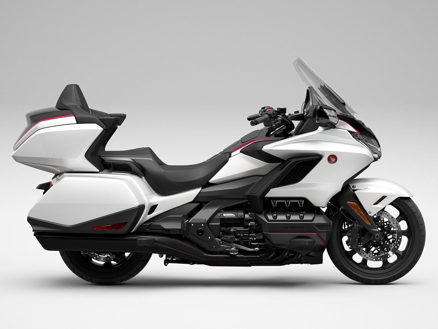 The top-of-the-line 2024 Honda Gold Wing Tour Airbag DCT will come in this Pearl White color and also sees no changes.