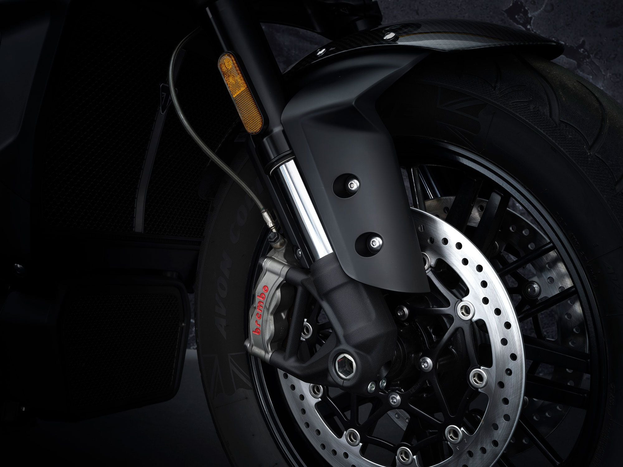 The brakes are high-end Brembo Stylema units with dual floating discs up front.
