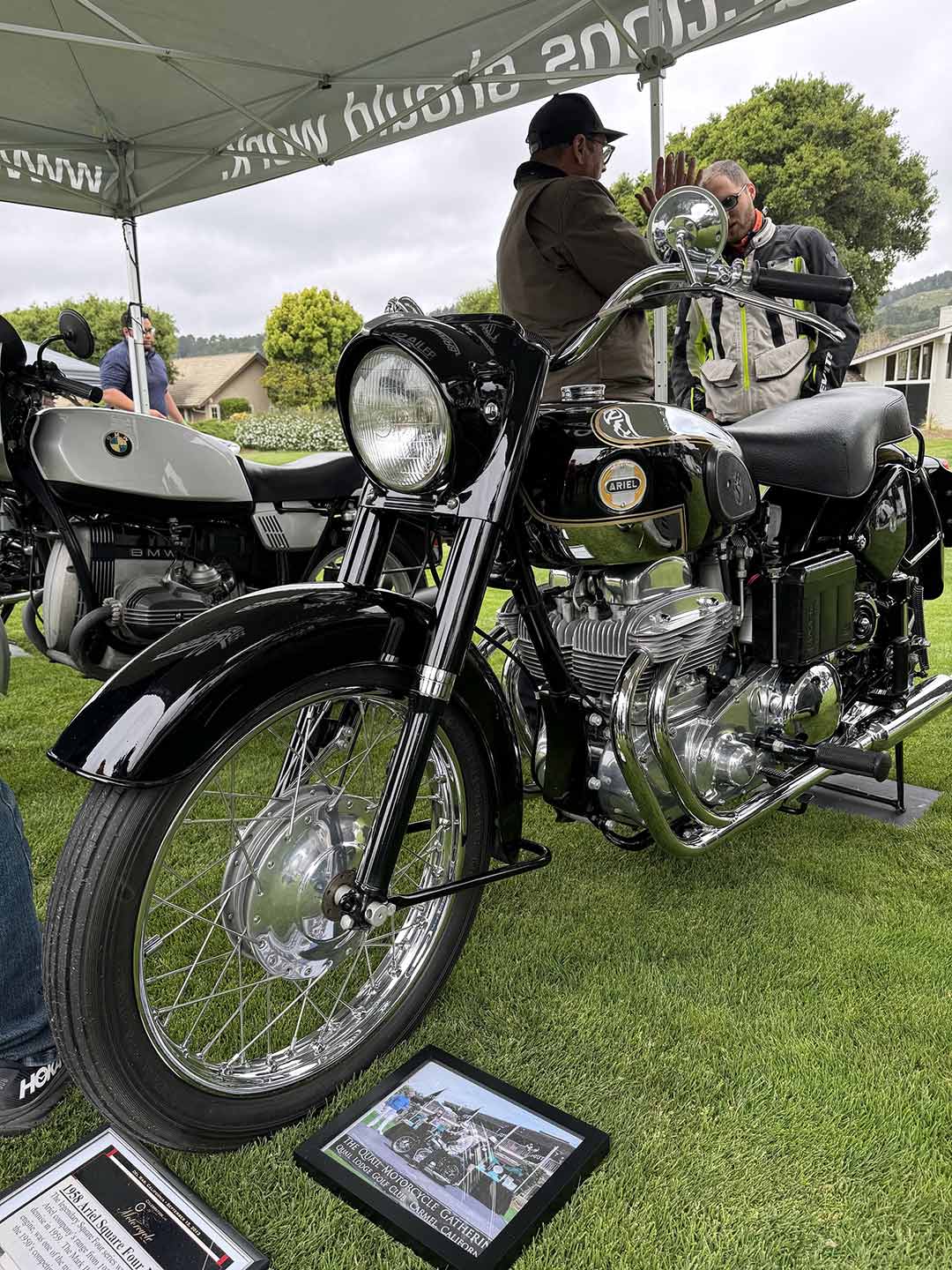 You couldn't miss this mint 1958 Ariel Square Four, even under a pop-up tent.