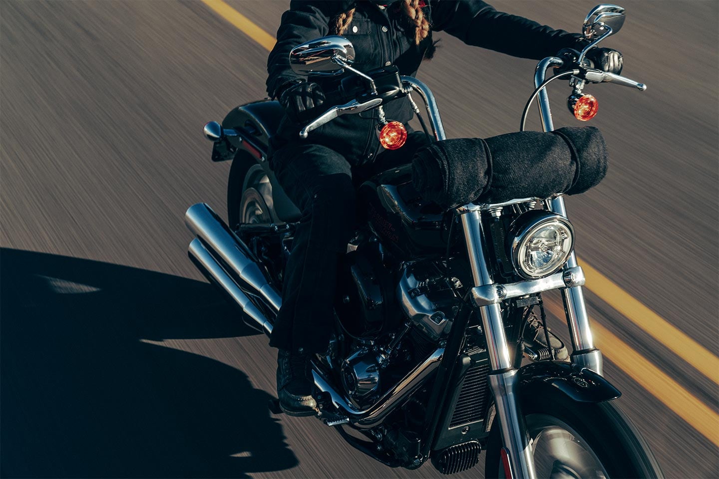 Small-diameter headlight lends a classic bobber look. Bedroll not included.
