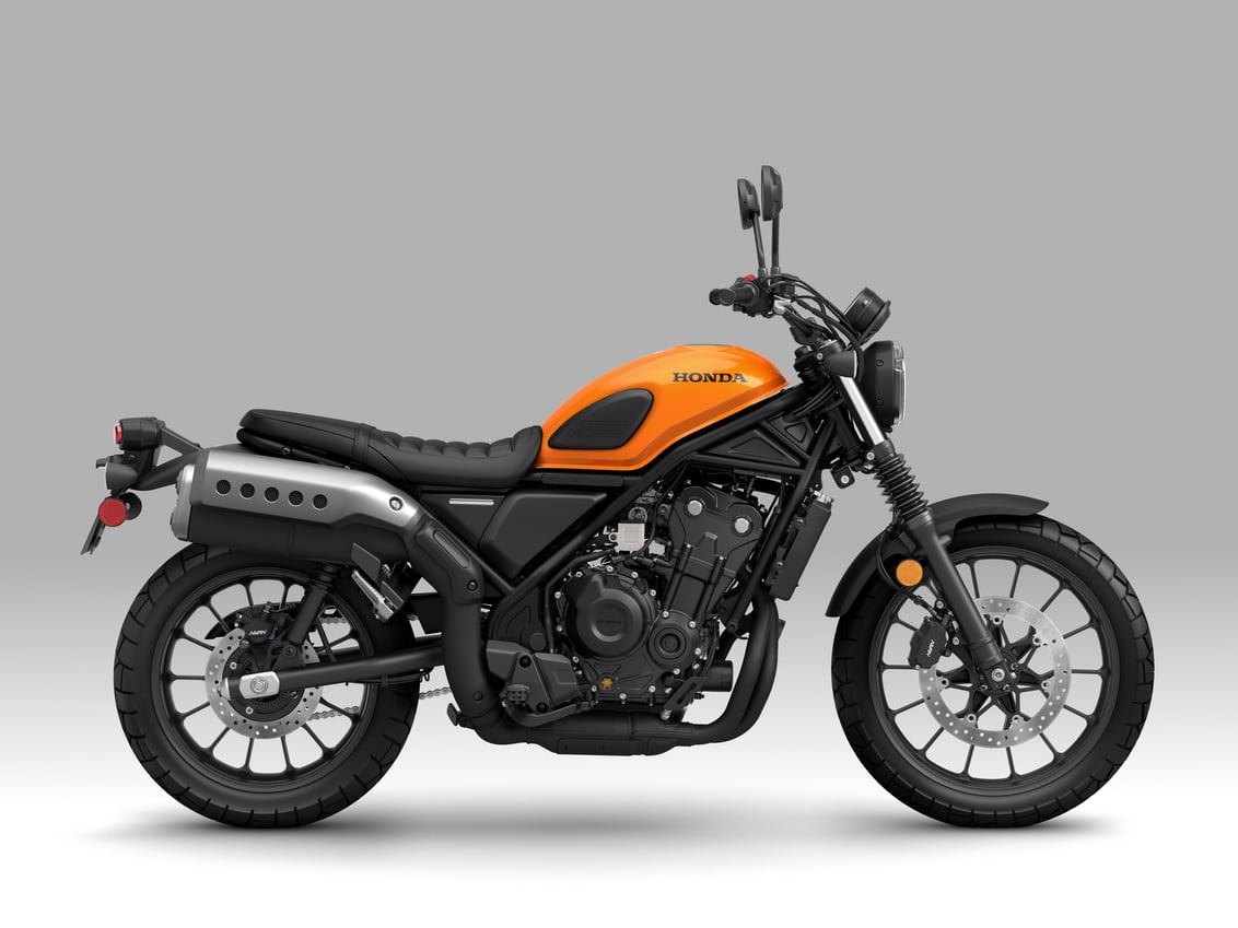 2024 Honda SCL500 in Candy Orange.