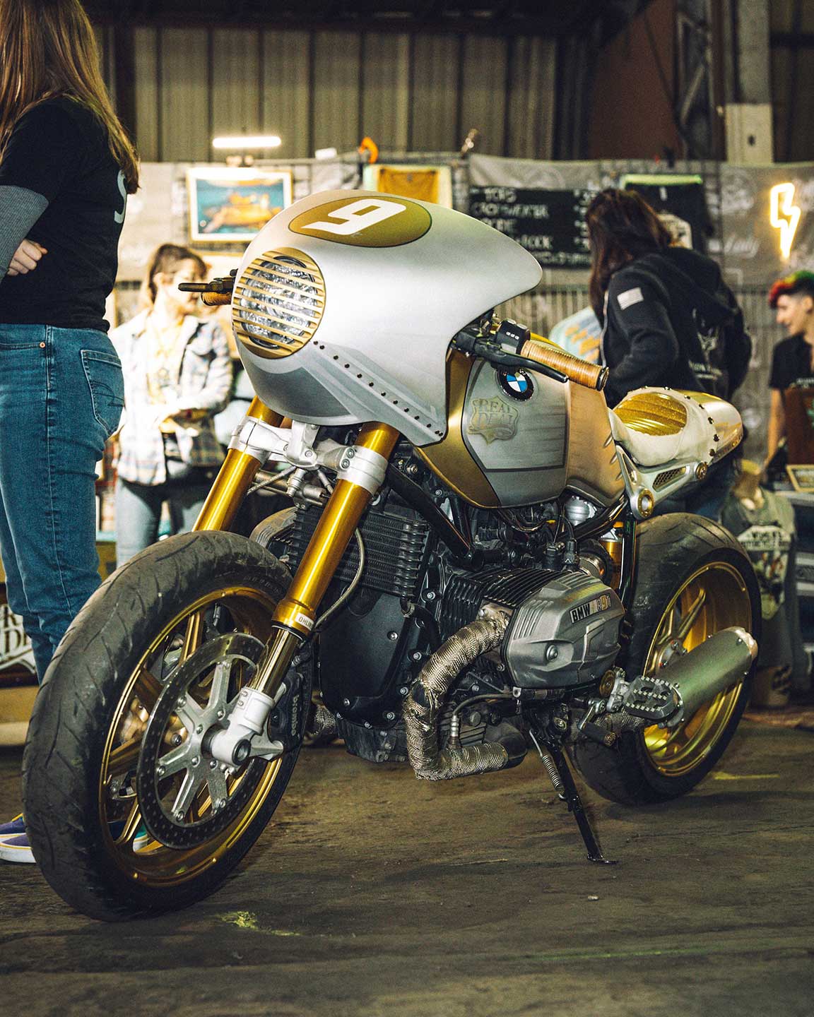 Theresa Contreras walked away with the Female Builder award for the 2015 BMW R nineT she built with Jessi Combs (RIP). Eight years after completion, the bike still draws lots of eyeballs with its Schwinn-style flake seat, custom fabricated front fairing, billet wheels, and Theresa's custom paint job.