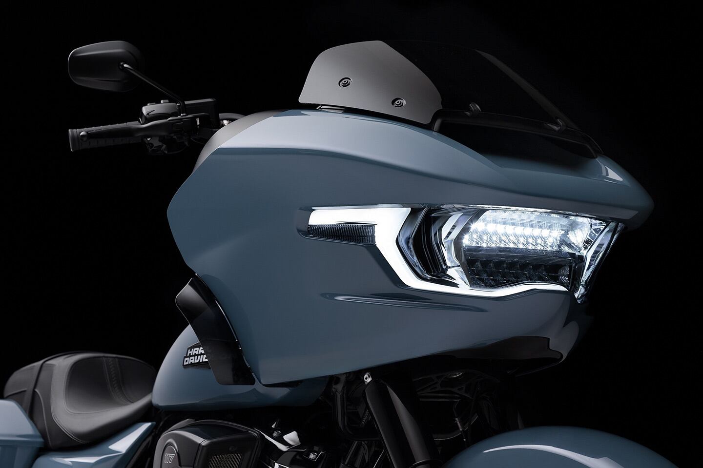 The 2024 Road Glide's shark nose frame-mounted fairing also features a new shape and windshield design along with LED lighting.