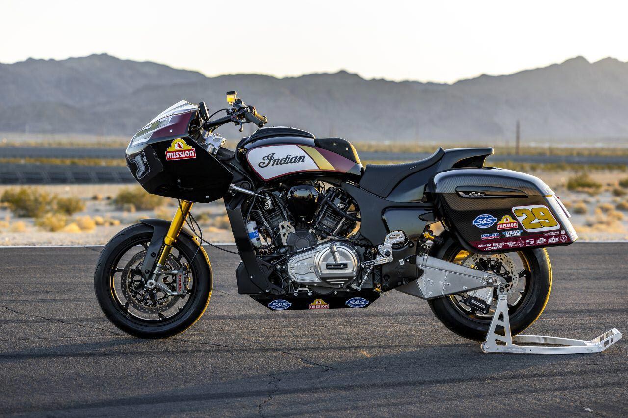 Replica or the real racebike? Shown here is Indian Motorcycle’s recently announced Challenger RR, which has a nearly identical build sheet to the bike that took O’Hara to the 2022 King of the Baggers championship.